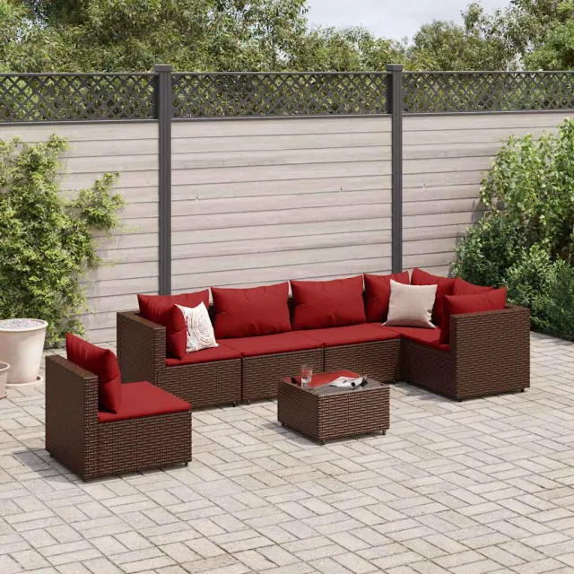 vidaXL 7-delige Loungeset met kussens poly rattan bruin, foto 2