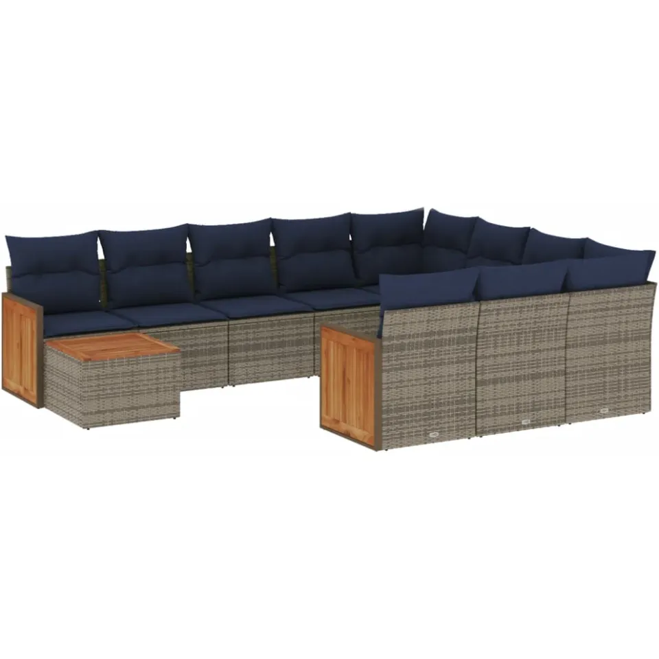 vidaXL 11-delige tuinbankset met kussens, grijs polyrotan, foto 3
