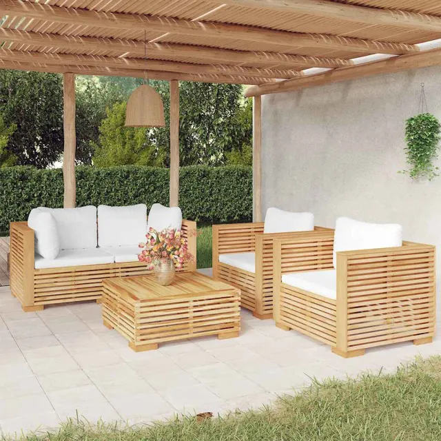 vidaXL 5-delige Loungeset met kussens massief teakhout bruin, foto 2