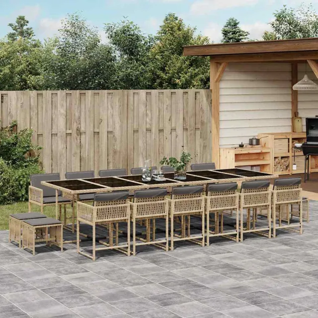 vidaXL 17-delige Tuinset met kussens poly rattan gemengd beige, foto 2