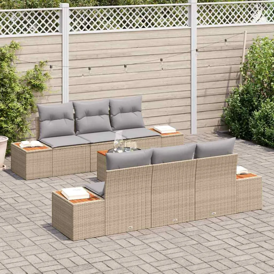 vidaXL Tuin Sofa Set 7 st Beige Poly riet, foto 3