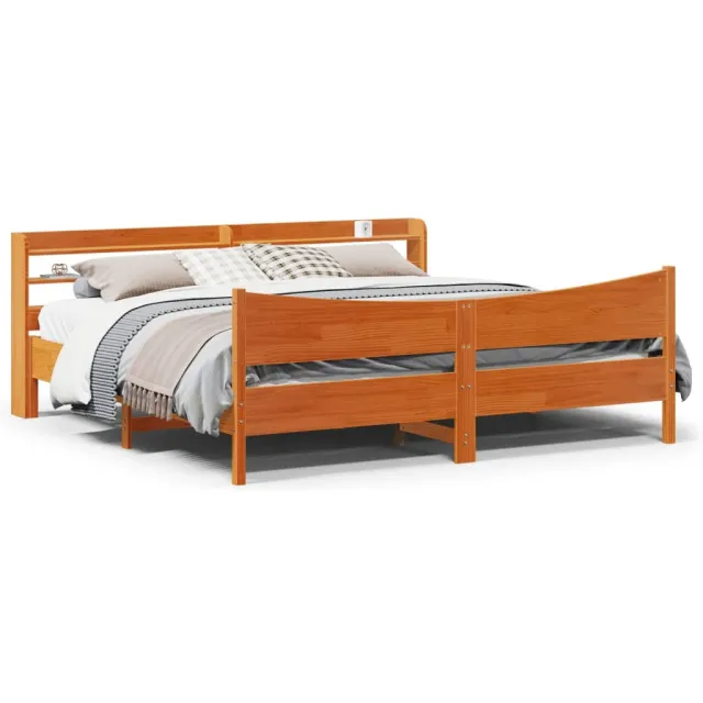 vidaXL Bedframe met hoofdbord massief grenenhout wasbruin 200x200 cm bruin