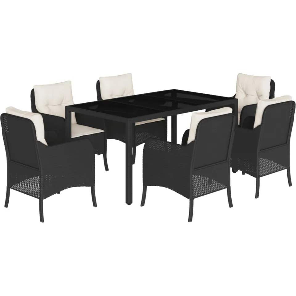vidaXL 7-delige Tuinset met kussens poly rattan zwart, foto 3