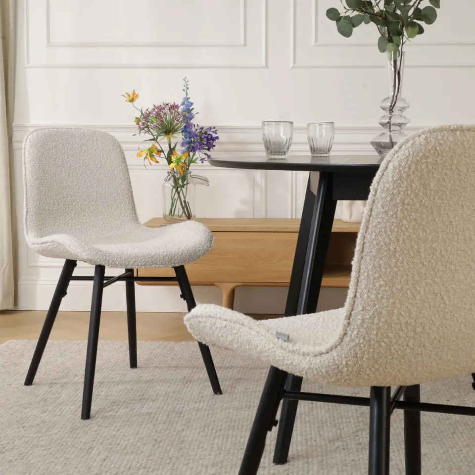 Nolon Nova-Fé eetkamerstoel bouclé beige - zwart onderstel, foto 2