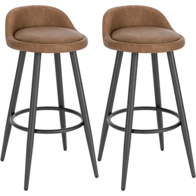 Happyment Leren Barkrukken London - Set van 2 - Bruin - Met rugleuning - Barstoelen ergonomisch - Keuken - Zithoogte 69cm