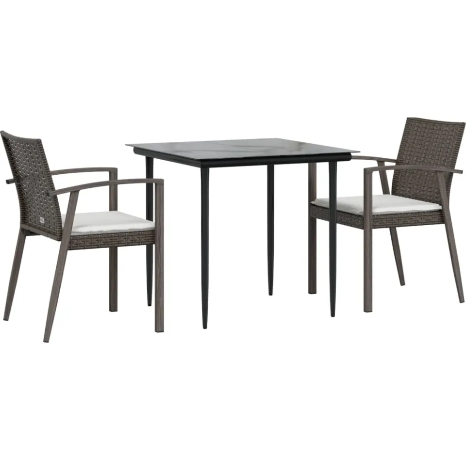 vidaXL 3-delige Tuinset met kussens poly rattan en staal Bruin