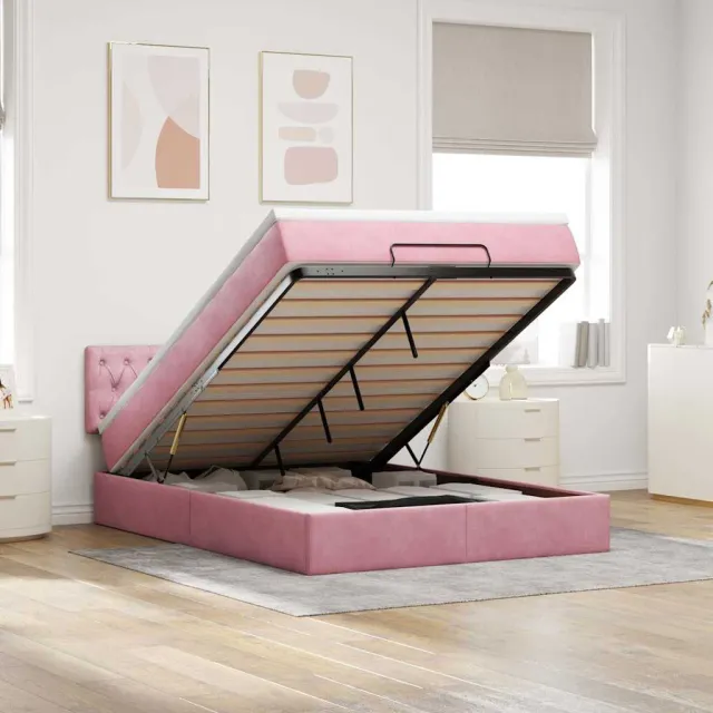 vidaXL Ottoman bed met matras 140x190cm fluweel roze