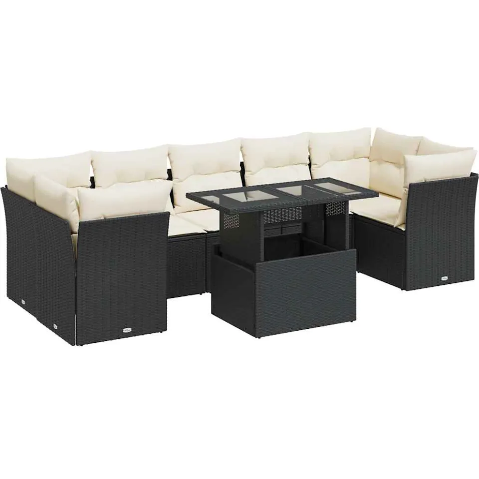vidaXL 8-delige Loungeset met kussens poly rattan zwart, foto 3