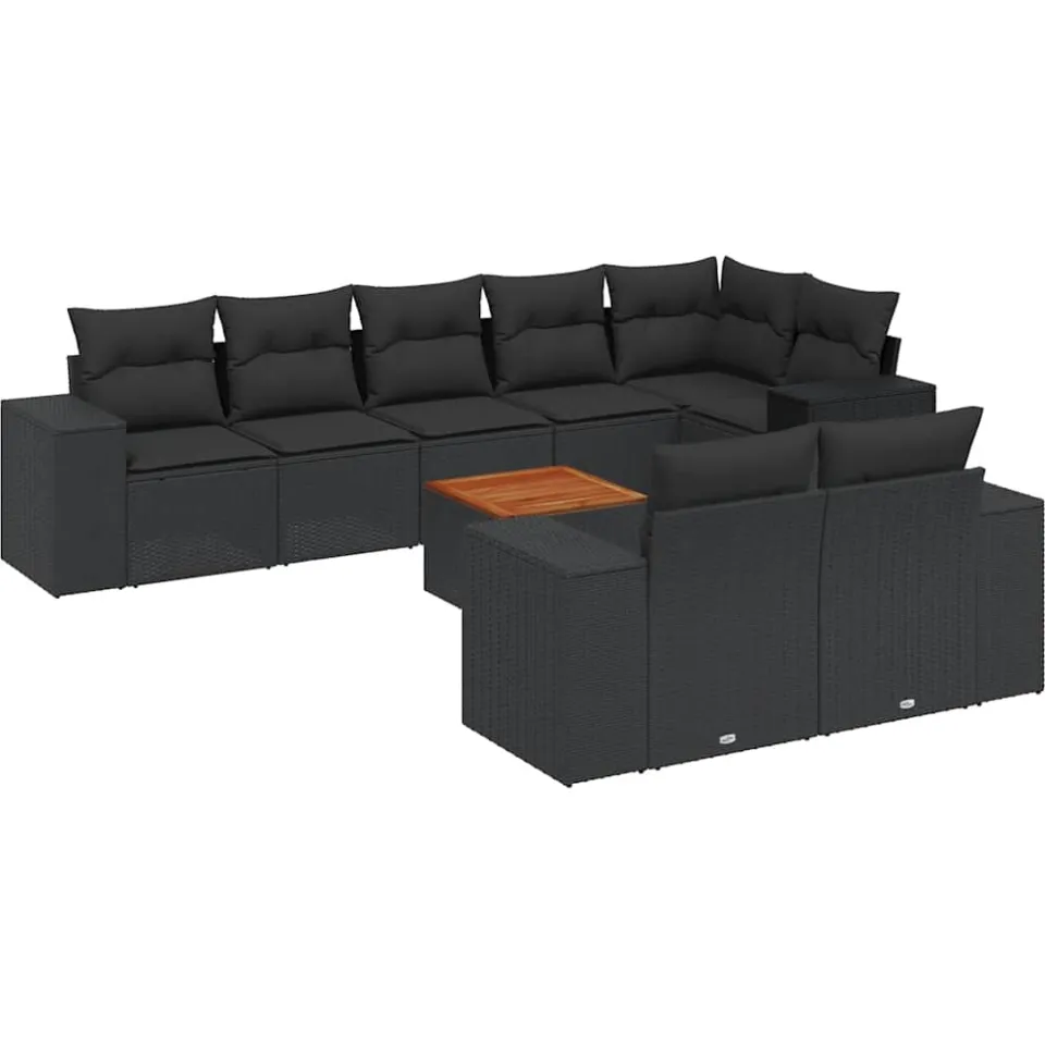 vidaXL 9-delige Loungeset met kussens poly rattan zwart, foto 3