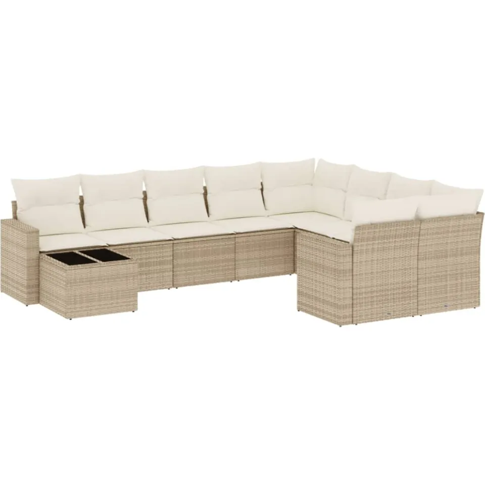 vidaXL 10-delige Loungeset met kussens poly rattan beige, foto 3