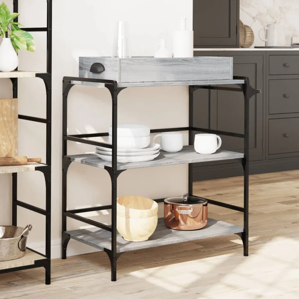 vidaXL Keukentrolley 81,5x41x92,5 cm bewerkt hout grijs sonoma eiken, foto 4