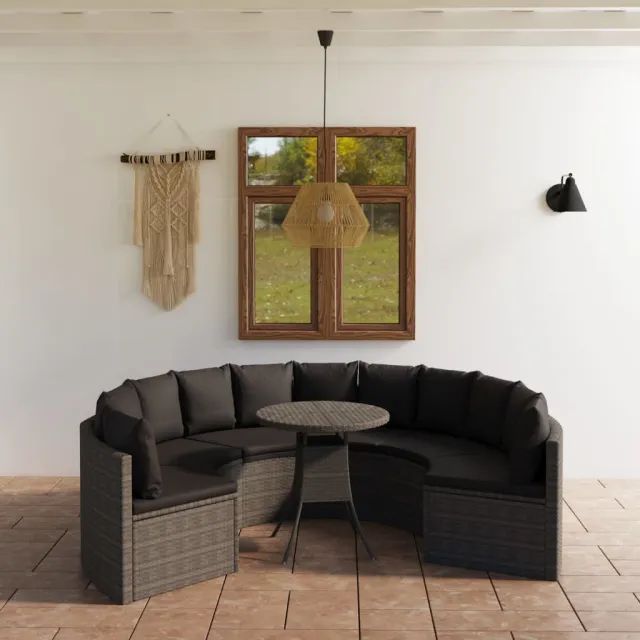 vidaXL 7-delige Loungeset met kussens poly rattan grijs, foto 2