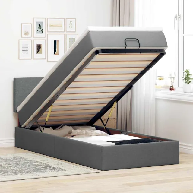 vidaXL Ottoman bed met matras en LED's 90x190cm stof donkergrijs grijs