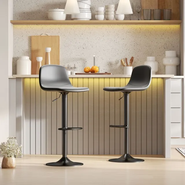 Wishdor Set Van 2 Barkrukken - In Hoogte Verstelbaar En 360 Graden Draaibaar - Modern Ontwerp - Voor Keuken Of Ontbijtbar - Stalen Frame Met Kunstleer - Zwart - Zithoogte 58 Tot 78 Cm