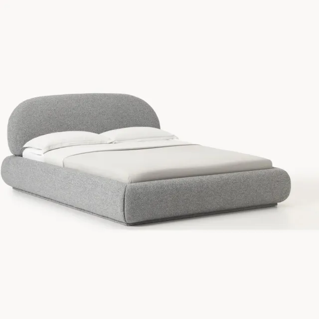 Westwing Collection Gestoffeerd bouclé bed Alba met opbergruimte Grijs