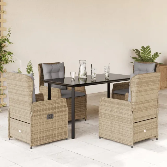 vidaXL 5-delige Tuinset met kussens poly rattan beige, foto 2