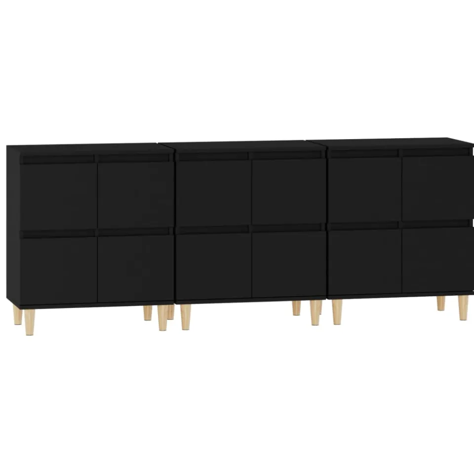 vidaXL Dressoirs 3 st 60x35x70 cm bewerkt hout zwart, foto 3