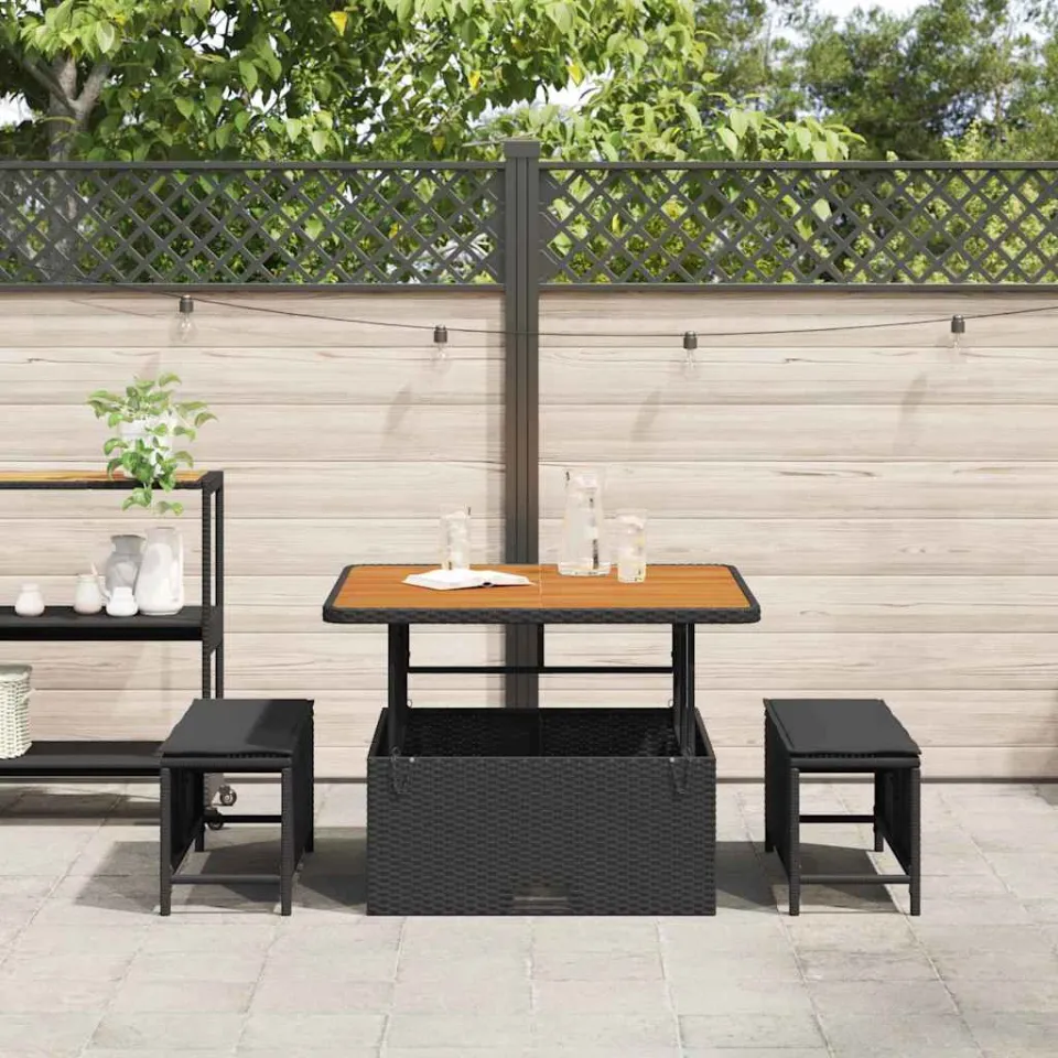 vidaXL Tuin eettafelset 3 st Zwart poly rattan, foto 4