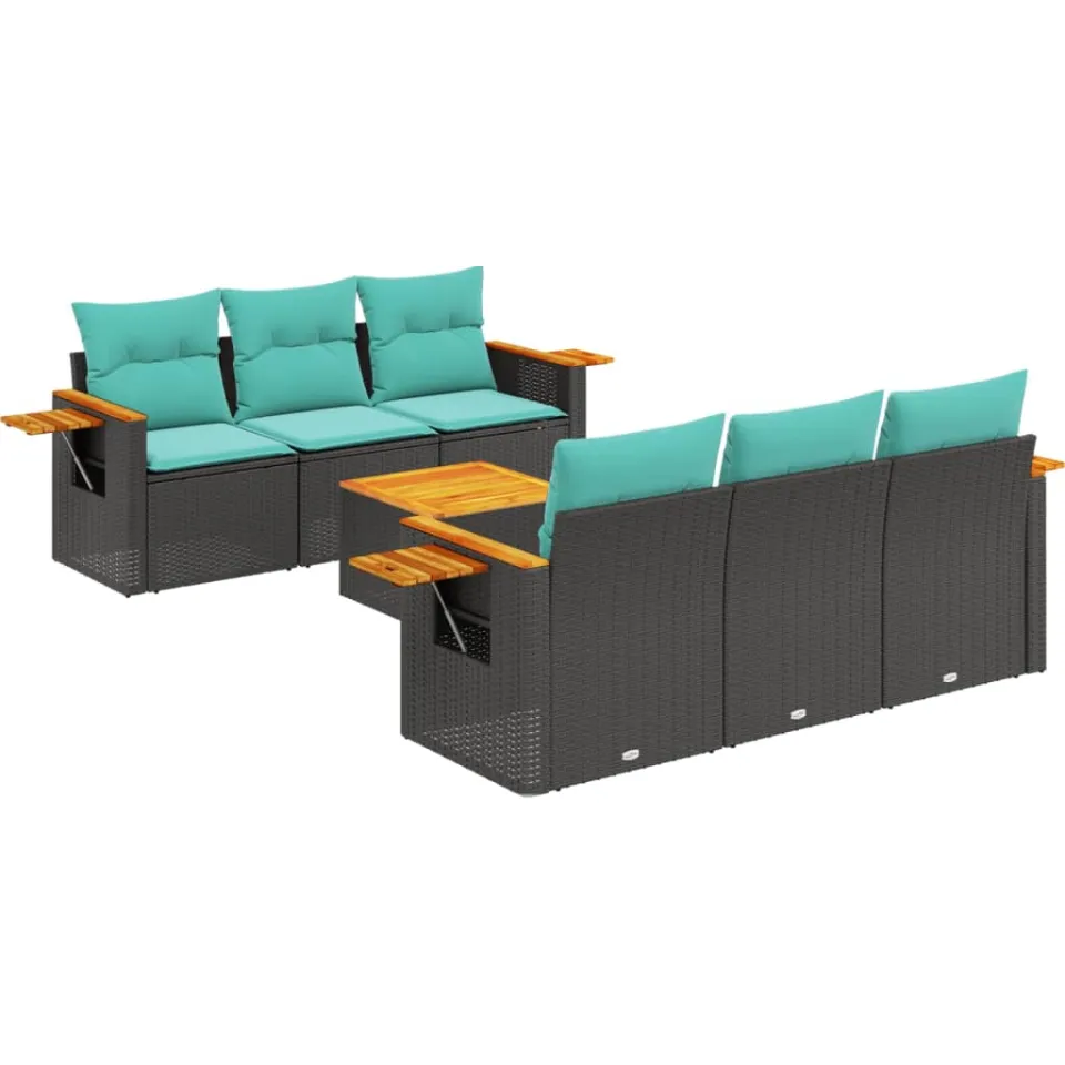 vidaXL 7-delige Loungeset met kussens poly rattan zwart, foto 3