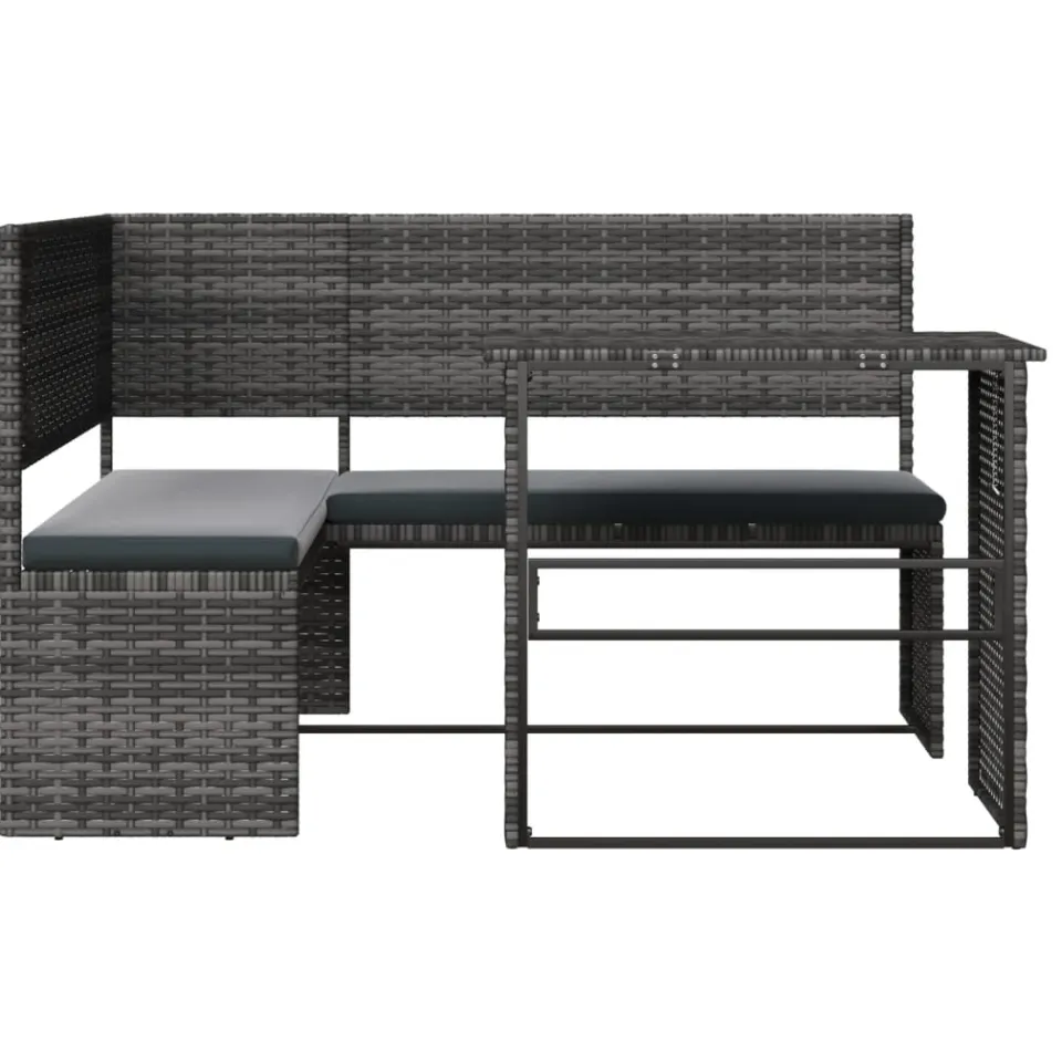 vidaXL Tuinbank met tafel en kussens L-vormig poly rattan grijs