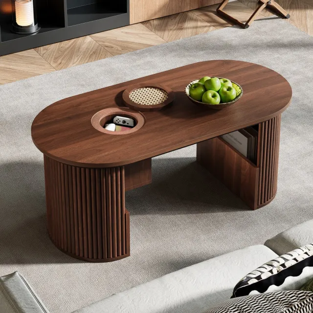 FLIEKS Moderne retrostijl salontafel - salontafel van walnoothout met verticale nerf - 105 x 50 x 46 -5 cm Walnotekleur