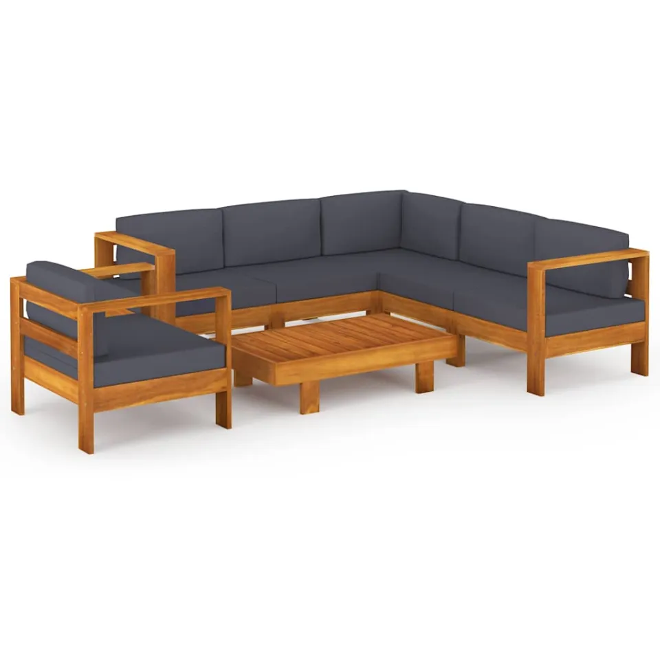 vidaXL 7-delige Loungeset met donkergrijze kussens acaciahout Grijs