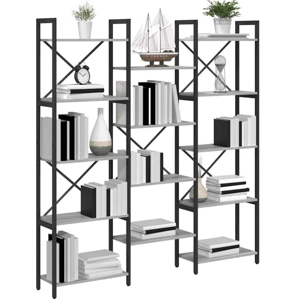 vidaXL Boekenkast 156 x 25 x 167 cm Bewerkt hout Grijs sonoma