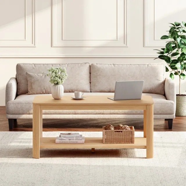 VVBV Salontafel met Opbergruimte 100x50x45 cm – Lamellendeuren, Eenvoudige Montage – voor Woonkamer – Spaanplaat – Naturel