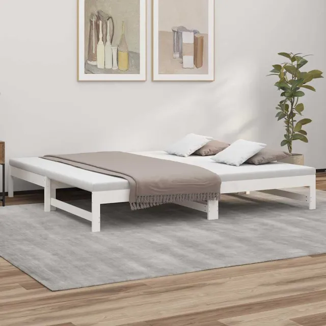 vidaXL Slaapbank uitschuifbaar 100x200 cm massief grenenhout wit