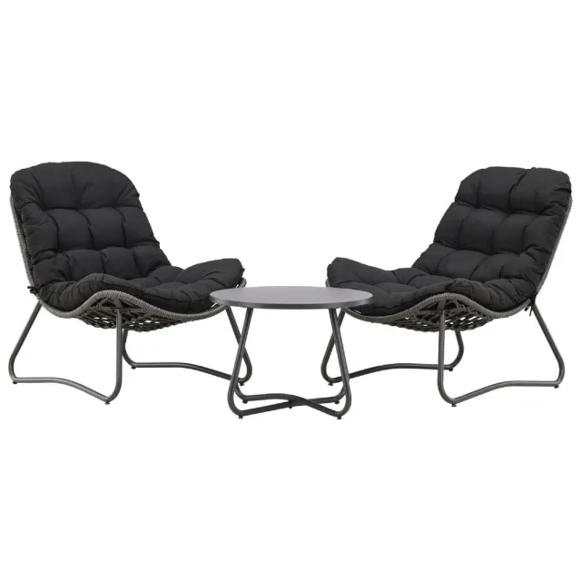Nest of Nora Tuin loungeset met tafel - Staal met kussens - Zwart