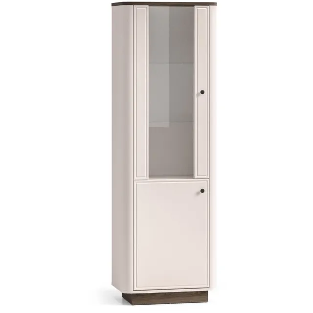 Selsey Vilavio – Hoge vitrinekast, 2-deurs & LED, Kasjmier/donker eikenlook, 65 cm kasjmiergrijs