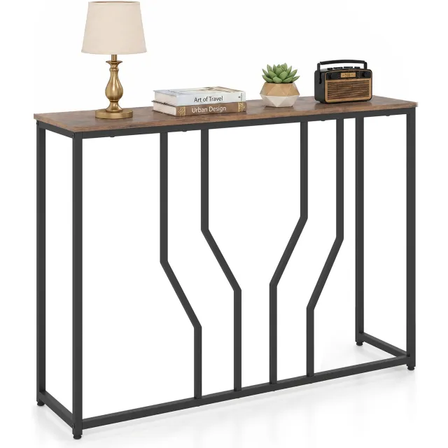 Costway Smalle consoletafel van metaal, 110 x 30 x 80 cm (bruin) Rustiek Bruin + Zwart