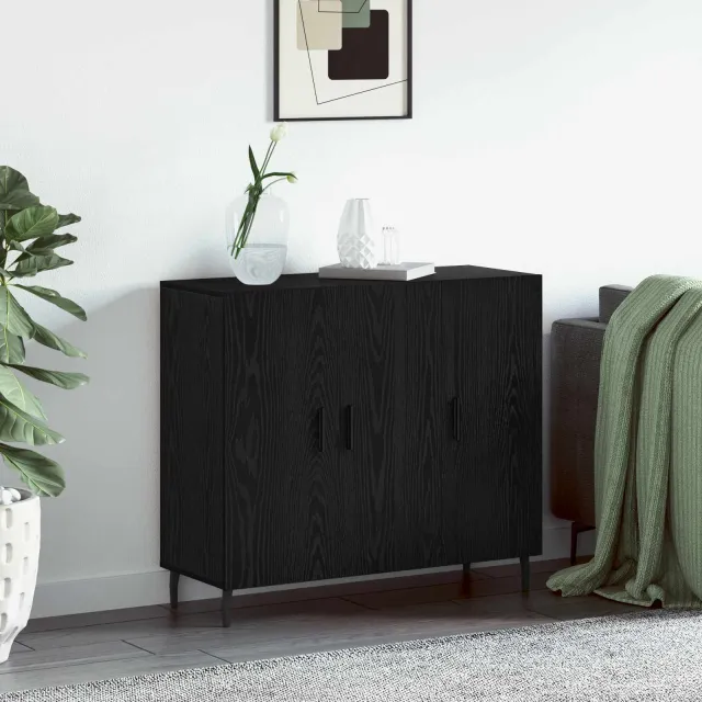 vidaXL Dressoir Zwart Eiken 90 x 34 x 80 cm Bewerkt hout
