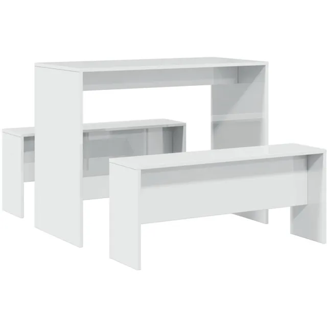 vidaXL 3-delige - Eettafel - en - bankenset - bewerkt - hout - hoogglans - wit hoogglans wit