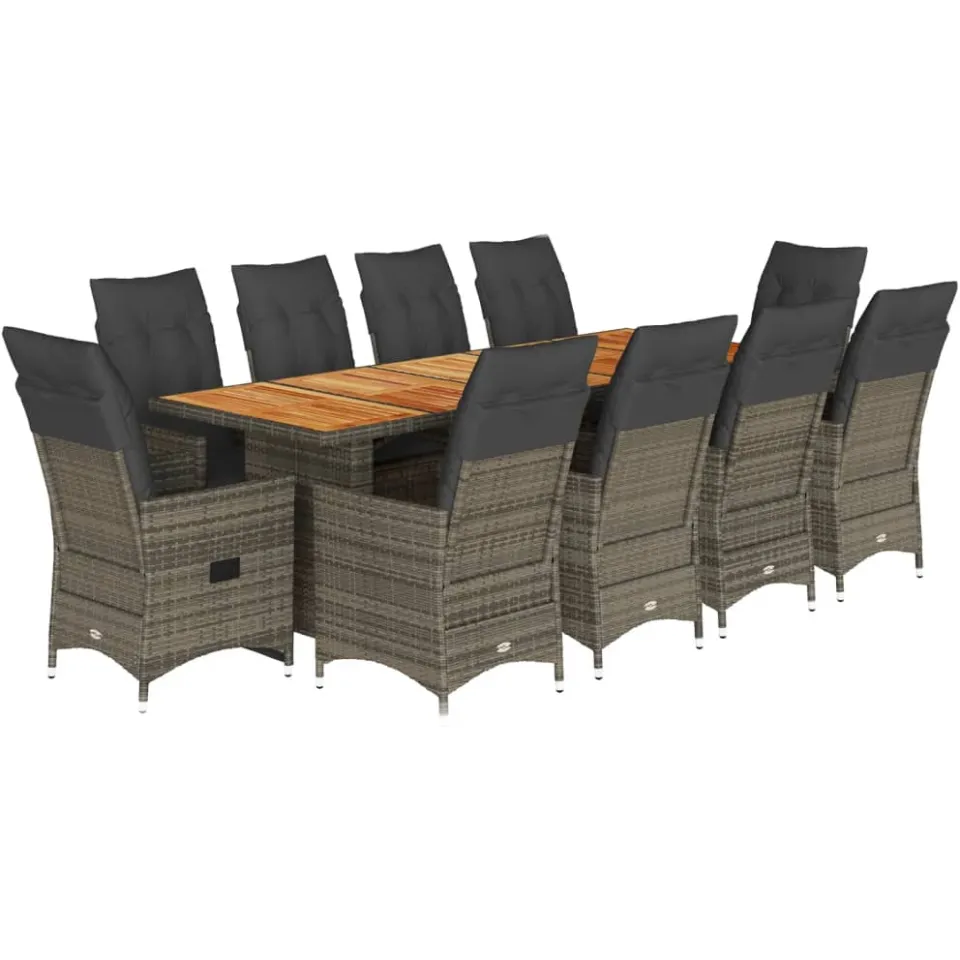 vidaXL 11-delige Bistroset met kussens poly rattan grijs, foto 3
