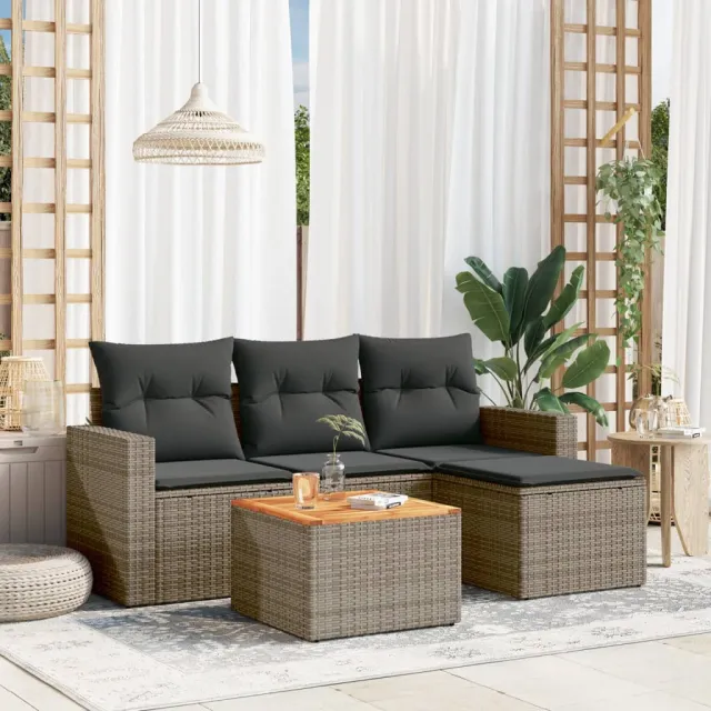 vidaXL 5-delige Loungeset met kussens poly rattan grijs, foto 2