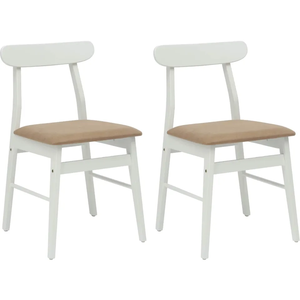 vidaXL Eetkamerstoel 2 st Massief Rubberhout Wit en Bruin