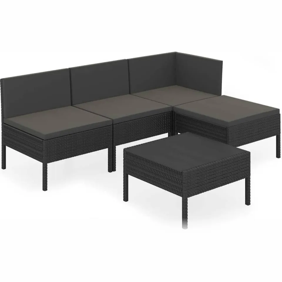 vidaXL 5-delige Loungeset met kussens poly rattan zwart, foto 3
