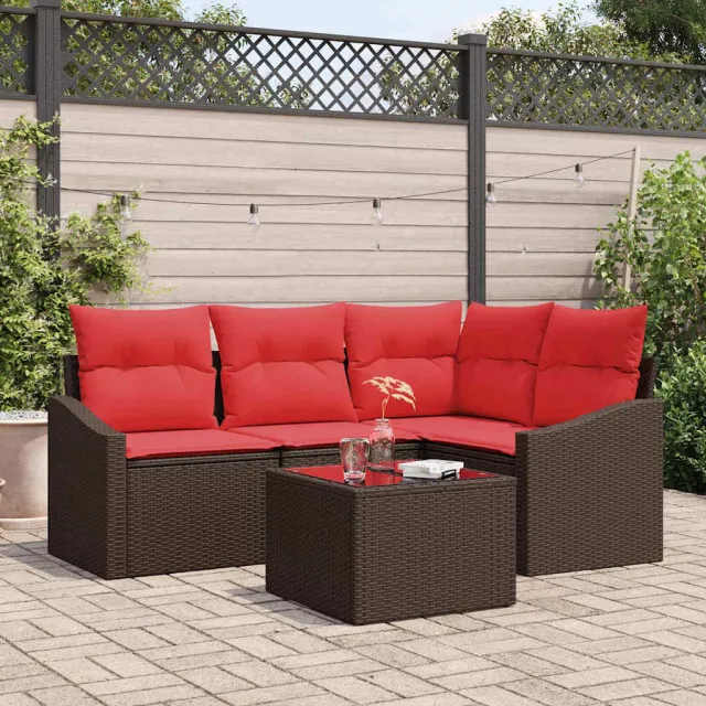 vidaXL Bankstel 5 st Bruin poly rattan, foto 2