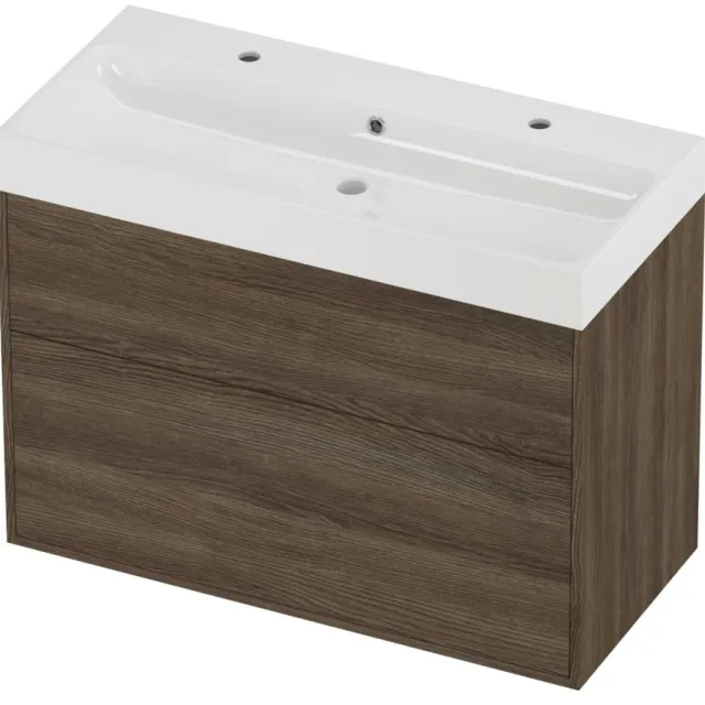 Proline Podium Badmeubelset Polystone Loft 2 Kraangaten 100x46x75 cm Glans Wit Vital Oak Eiken