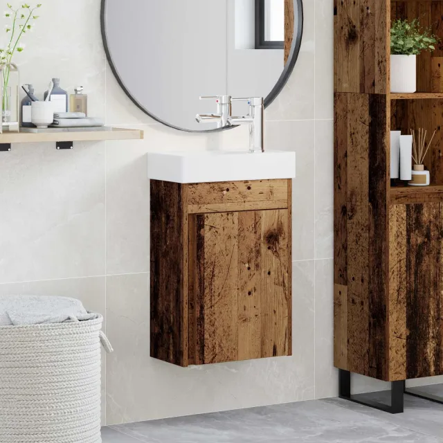 vidaXL Badkamermeubel met kraan Oud hout 40,5 x 22,5 x 62 cm Bruin