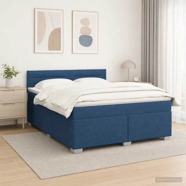 vidaXL Boxspring Bed met Matras en LED Blauw 180 x 200 cm Stof