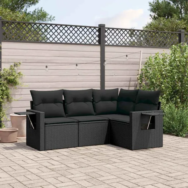 vidaXL 4-delige Loungeset met kussens poly rattan zwart, foto 2
