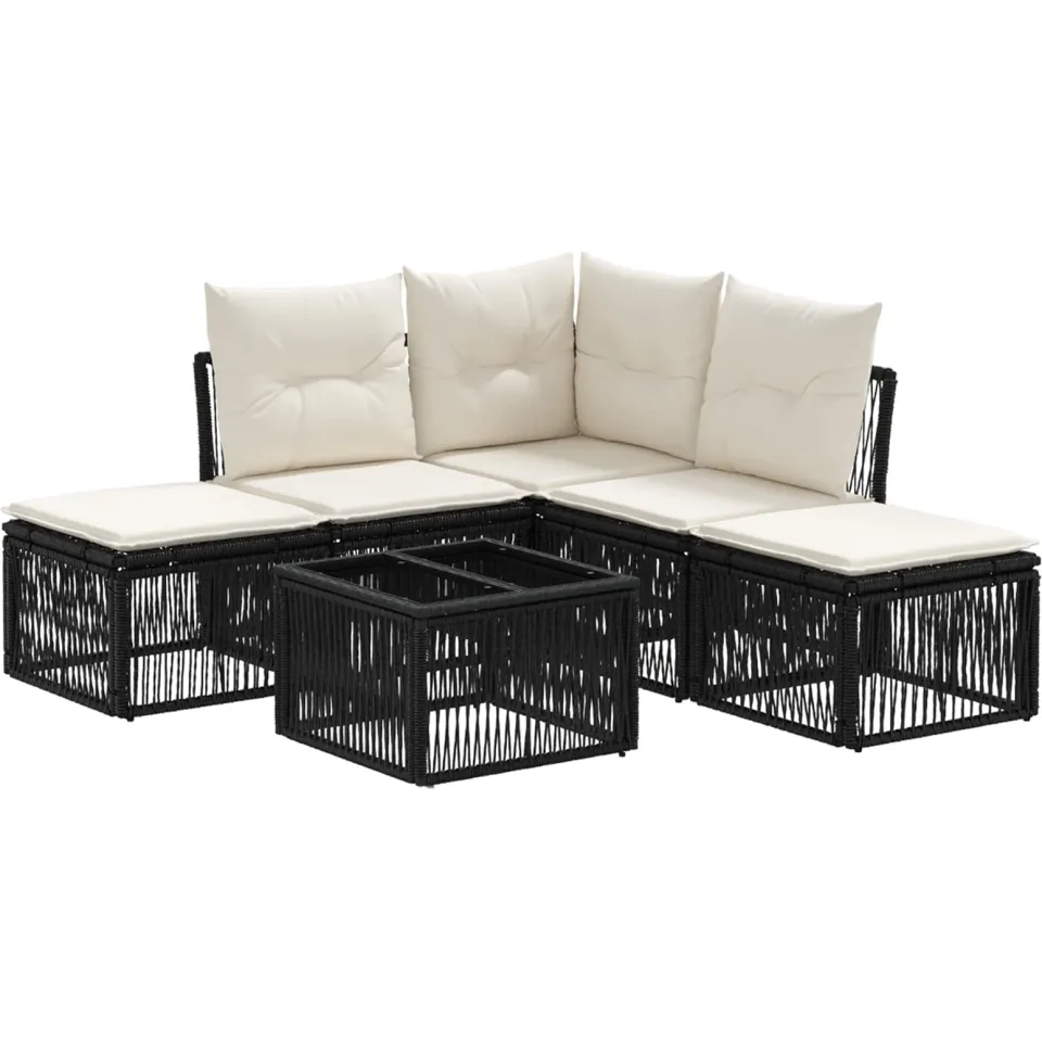 vidaXL Tuinbankenset 6 st Zwart poly rattan