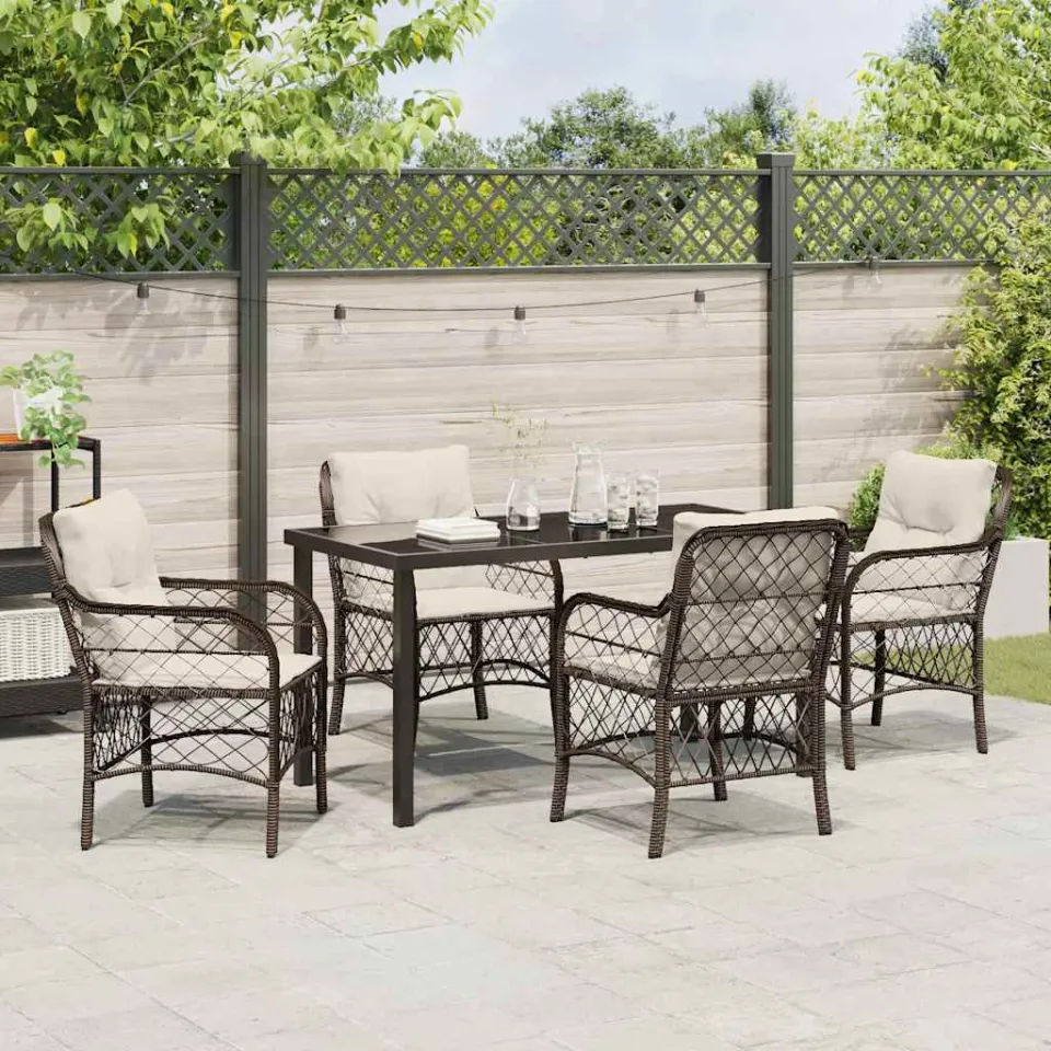vidaXL Tuin eettafelset 5 st Bruin poly rattan, foto 3