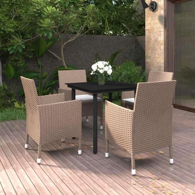 vidaXL 5-delige Tuinset met kussens poly rattan en glas beige, foto 2