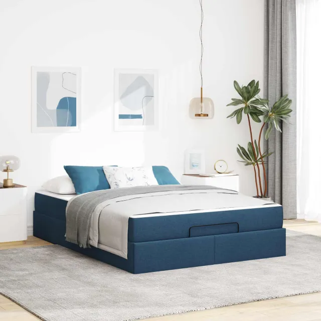 vidaXL Bedframe met matras 2 st Blauw Stof