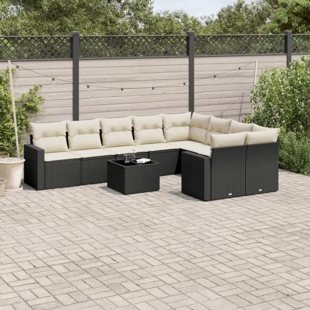 vidaXL 10-delige Loungeset met kussens poly rattan zwart
