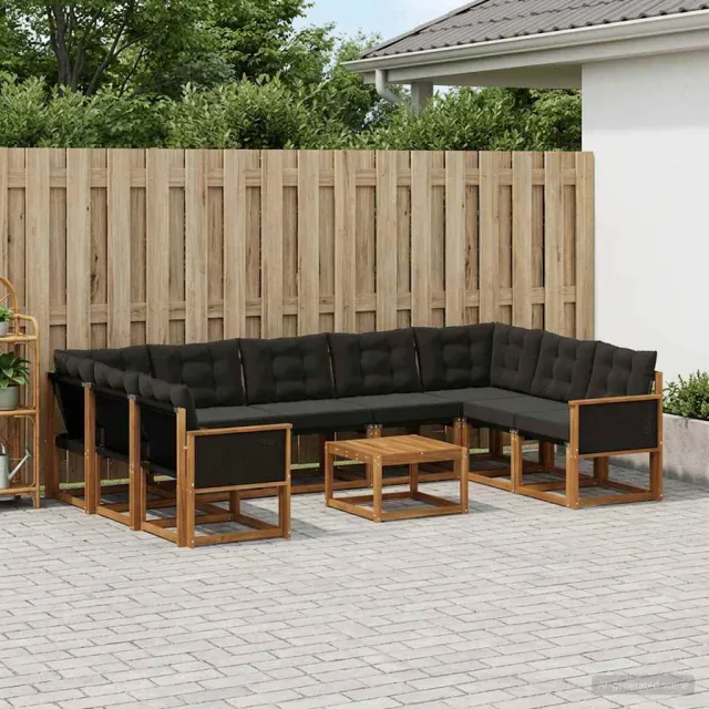 vidaXL Buiten bankenset 10 st 9-zits Naturel en Zwart Bruin