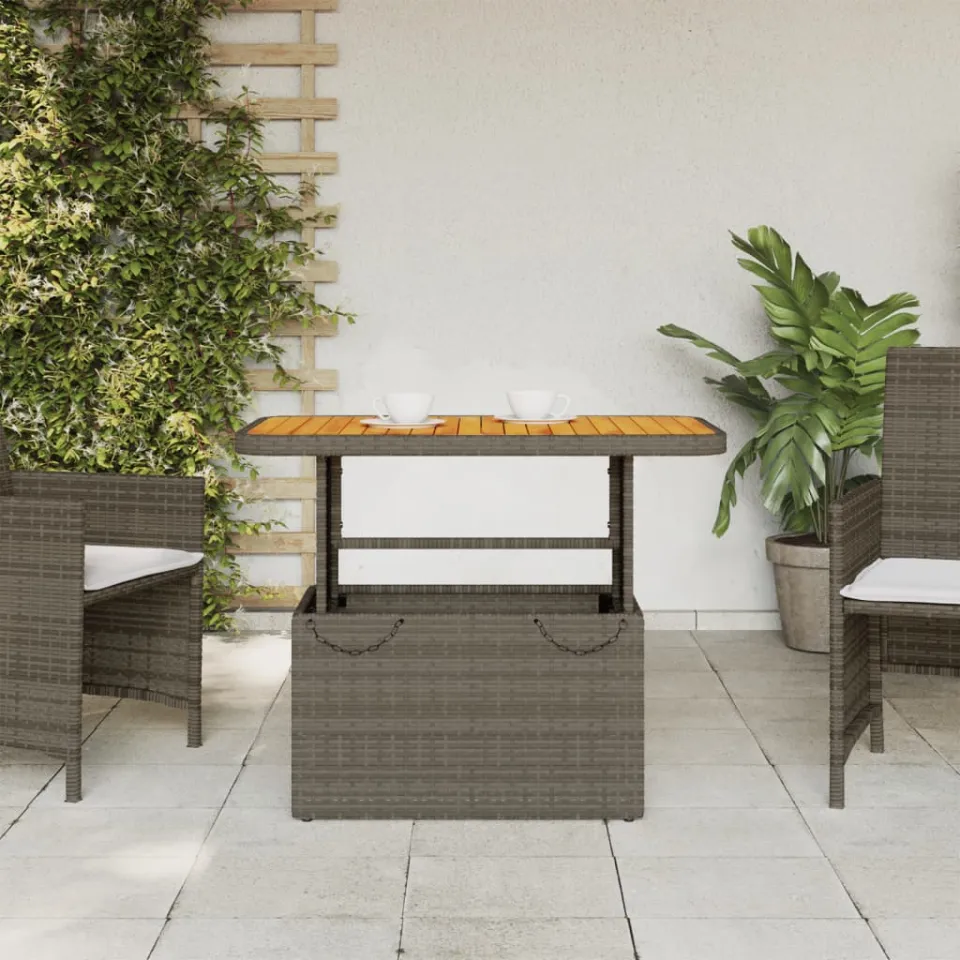 vidaXL Tuintafel 90x55x71 cm poly rattan en acaciahout grijs, foto 3